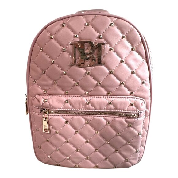 New Badgley Mischka Backpack Pink Gold Studded Quilted Vegan Leather Purse Bag - Picture 6 of 10